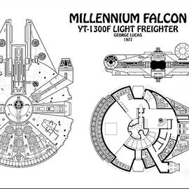 Star Wars - Millennium Falcon Poster Print - Blueprint Schematics - B hor by SP JE Art