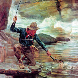 Fisherman By Stream by Philip R Goodwin