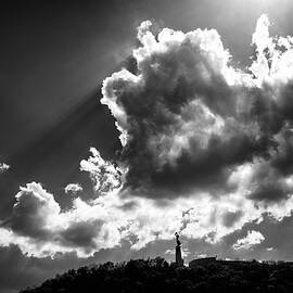 Gellert hill with dramatic cloud Budapest black and white by Matthias Hauser