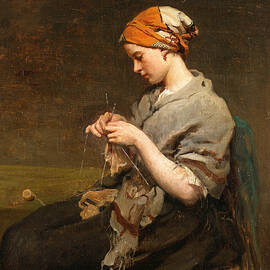 Girl knitting by Jules Breton
