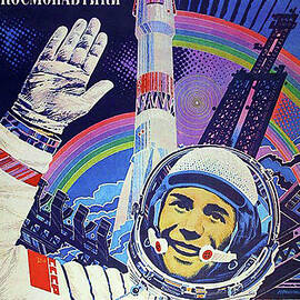 Happy Soviet Astronaut in front of a space rocket by Long Shot