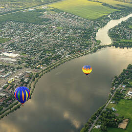 Hot Air Balloons Flyover the Richelieu River in Quebec Canada