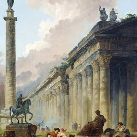 imaginary view of rome with equestrian statue of marcus aurelius - the column of trajan and a temple by Mountain Dreams