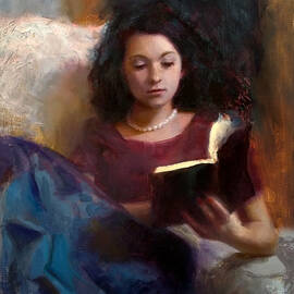 Jaidyn Reading a Book 1 - Portrait of Young Woman - Girls Who Read - Books in Art by K Whitworth