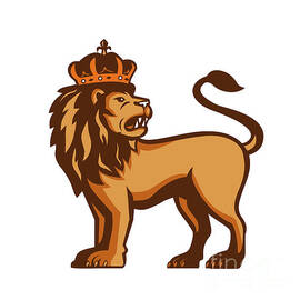 King Lion Crown Looking Side Retro by Aloysius Patrimonio