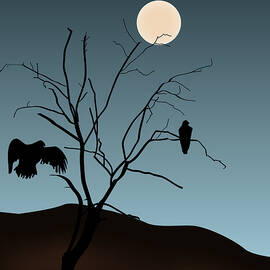 Landscape with Tree Vultures and Moon by David Gordon