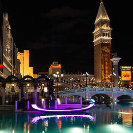 Lighting Up the Night in Neon - Colorful Canals and Gondolas at the Venetian Las Vegas by Georgia Mizuleva