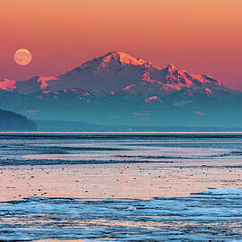 Mount Baker Full Moon At Sunset by Pierre Leclerc Photography