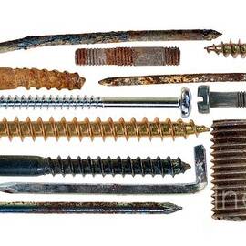 Nails, hooks, screws on transparent background by Michal Boubin