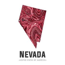Nevada Map Art Abstract in Deep Red by Studio Grafiikka