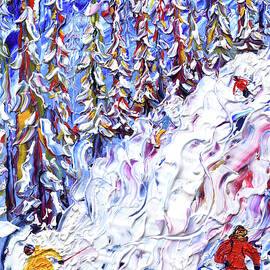 Ski Print Off Piste in the woods above Morzine by Pete Caswell