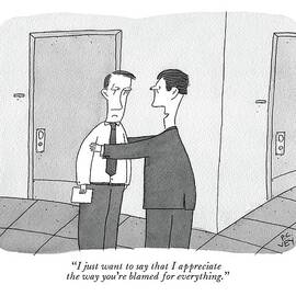 One man at work thanks the other for taking the blame by Peter C Vey