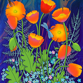 Orange Poppies and Forget Me Nots by Teresa Ascone