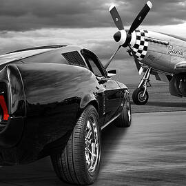 P51 with Black '67 Fastback Mustang by Gill Billington