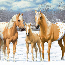 Palomino Appaloosa Horses In Winter by Crista Forest