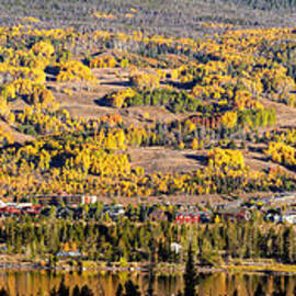 Panorama of Frisco with Fall Foliage Aspens - Colorado Rocky Mountains