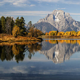 Panorama of Oxbow Bend Autumn in GTNP by Vishwanath Bhat