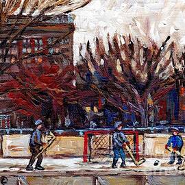 Parc Lafontaine Hockey Rink Painting Montreal East Winter City Scene Quebec Art C Spandau by Carole Spandau