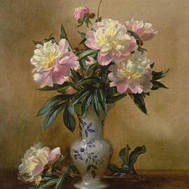 Peonies in a Blue and White Vase by Albert Williams