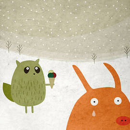 pig and squirrel in the snow by Fuzzorama
