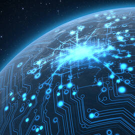 Planet With Illuminated Network by Allan Swart