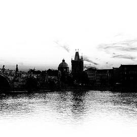 Prague Skyline Silhouette Black And White by Sharon Popek