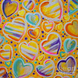 Rainbow Hearts Yellow Strips Pink Purple Aqua Turquoise Dots Jackie Carpenter Gift Gifts by Jackie Carpenter
