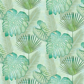 Rainforest Tropical - Elephant Ear and Fan Palm Leaves Repeat Pattern