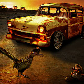 Roadrunner The Snake and The 56 Chevy Rat Rod by Chas Sinklier