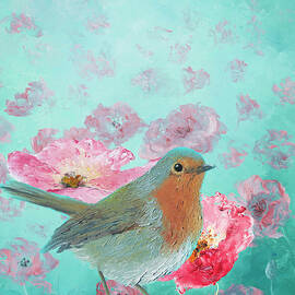 Robin in a field of poppies by Jan Matson