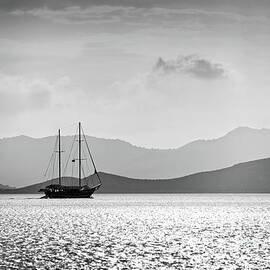 Sailing in the sunset, black and white landscape by Delphimages Photo Creations