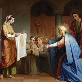 Saint Veronica shows The Holy Face to the Virgin Mary and Saint John  by Juan Antonio Vera Calvo