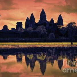 Silhouettes Angkor Wat Cambodia Mixed Media  by Chuck Kuhn