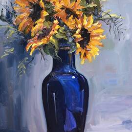 Sunflowers in a Blue Vase by Donna Tuten
