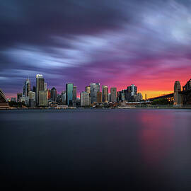 Sunset skyline of Sydney downtown  with Harbour Bridge, Australia by Miroslav Liska