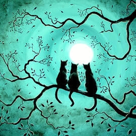 Three Black Cats Under a Full Moon by Laura Iverson