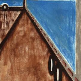 Semi Stuck Modern Geometric Abstract Wall Art Print by Tommervik