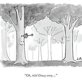 Tree tells a story to another tree. by Jason Adam Katzenstein