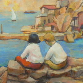 Two children by the sea 3 by Alfons Niex