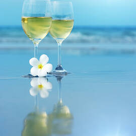 Two glasses of white wine by MotHaiBaPhoto Prints