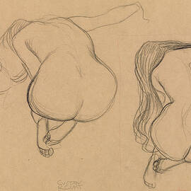 Two Studies of a Seated Nude with Long Hair, from 1901-1902 by Gustav Klimt