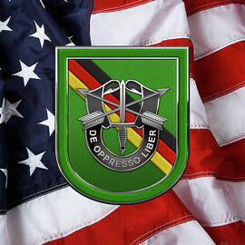 U. S.  Army 10th Special Forces Group Europe - 10 S F G  Beret Flash over American Flag by Serge Averbukh
