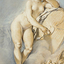 Venus standing, gesturing towards a heart on a target with two doves by Francois Boucher