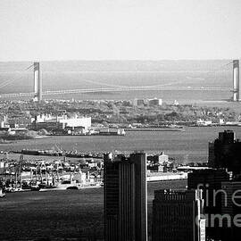view over New York City towards the Verrazano narrows bridge USA by Joe Fox