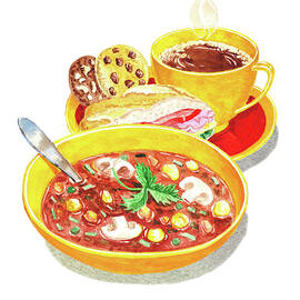 Watercolor Food Illustration Full Lunch