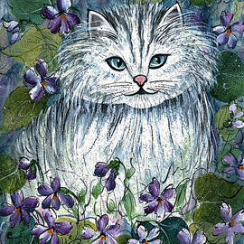 White Kitten With Violets by Natalie Holland