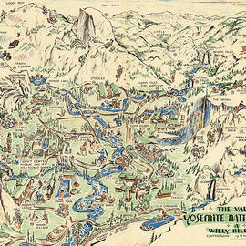 Willy Nilly Map - The Valley -Yosemite National Park - Vintage Illustrated Map - Cartoon Vignettes by Studio Grafiikka