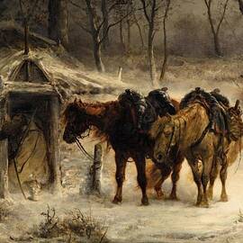 Winter Landscape with a Huntsman and Horses by Adolf Schreyer