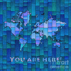World Map Glasa You Are Here in Blue by Eleven Corners