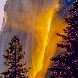 Yosemite Firefall Painting by Dr Bob Johnston